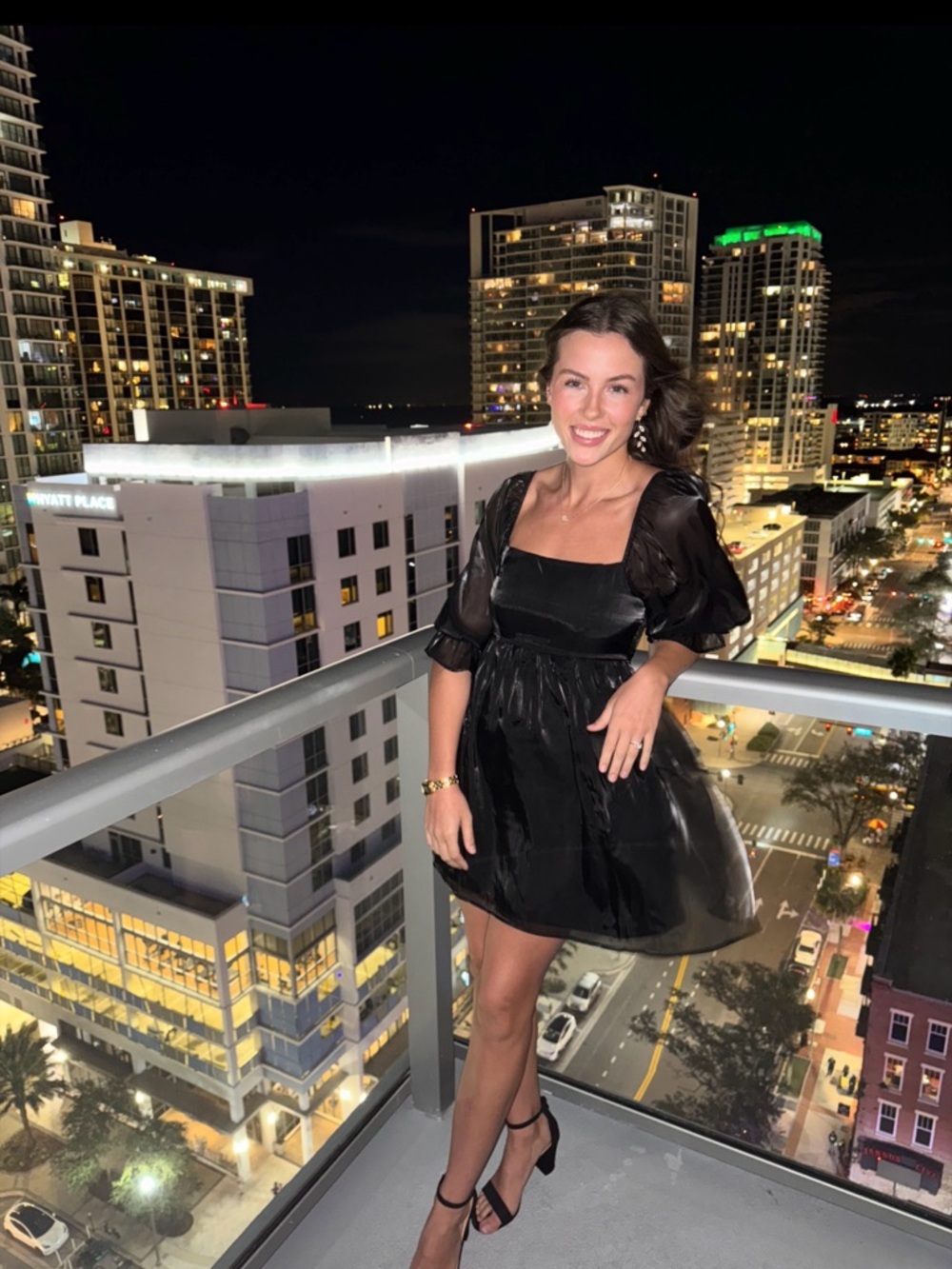 Black Puff-Sleeve Square-Neck Mini Dress